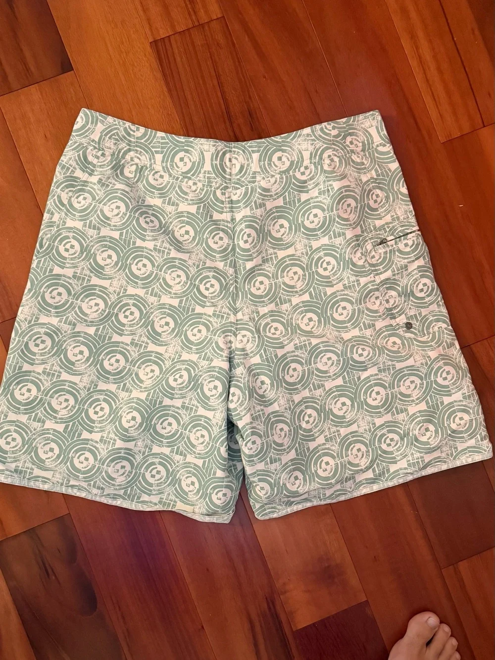 Patagonia Mint Green Circular Print Swim Board Shorts